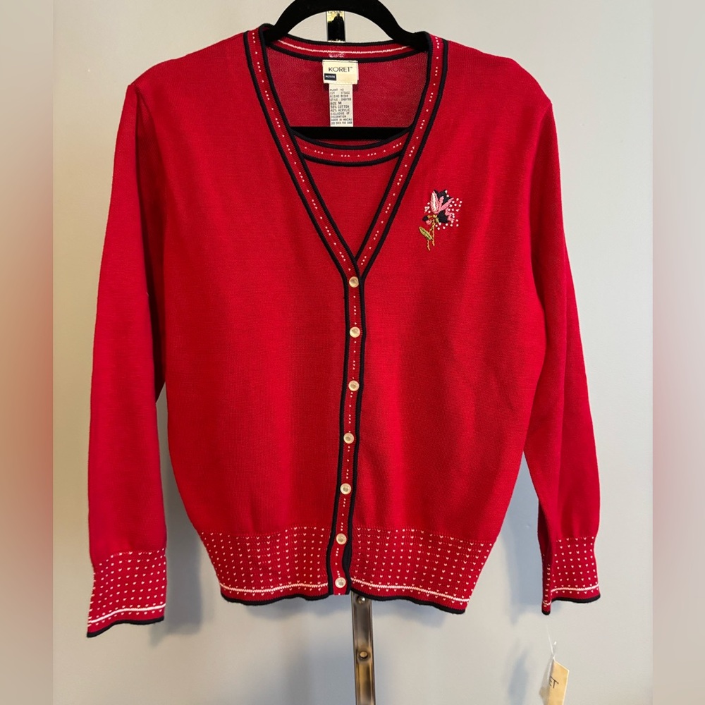 Vintage‎ 90s Koret Double Take Cardigan Sweater Petite Med Red NEW